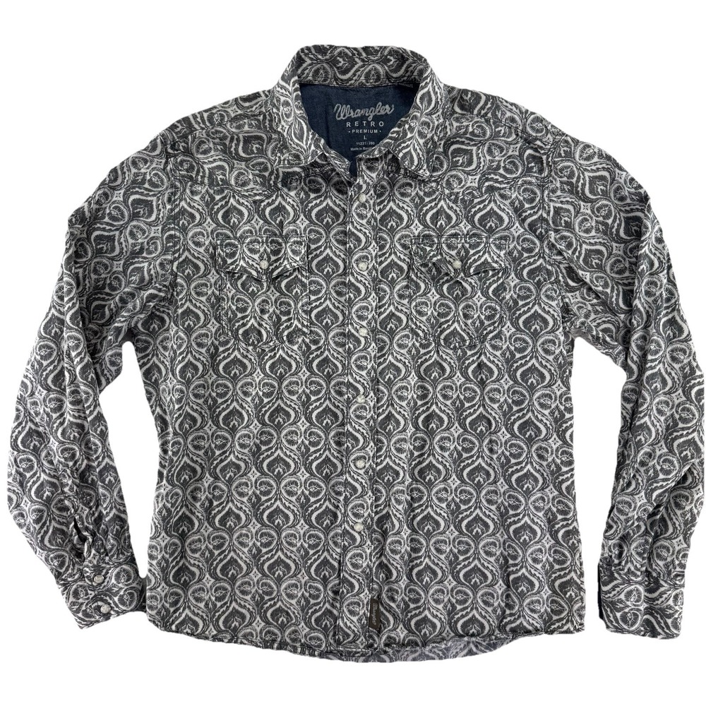 Wrangler Retro Western Pearl Snap Button Up Shirt Men Large All Over Print